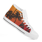 Tropical Palm Tree Sunset Print White High Top Shoes