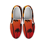 Tropical Palm Tree Sunset Print White Slip On Shoes