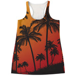 Tropical Palm Tree Sunset Print Women's Racerback Tank Top