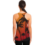 Tropical Palm Tree Sunset Print Women's Racerback Tank Top