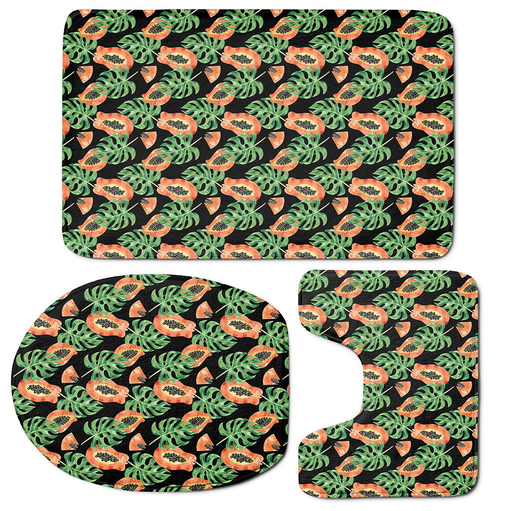 Tropical Papaya Pattern Print 3 Piece Bath Mat Set