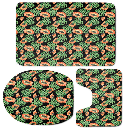 Tropical Papaya Pattern Print 3 Piece Bath Mat Set