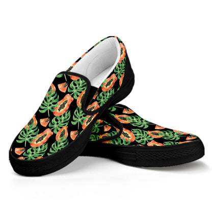 Tropical Papaya Pattern Print Black Slip On Shoes