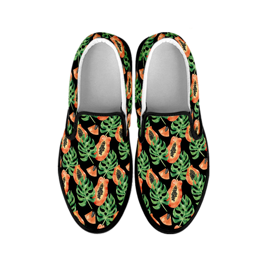 Tropical Papaya Pattern Print Black Slip On Shoes