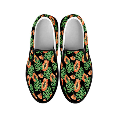 Tropical Papaya Pattern Print Black Slip On Shoes