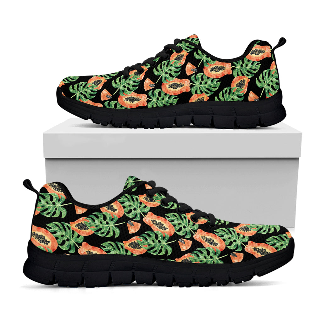 Tropical Papaya Pattern Print Black Sneakers