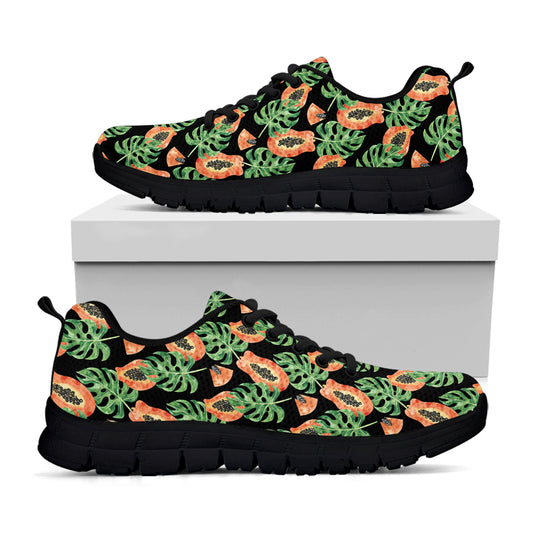Tropical Papaya Pattern Print Black Sneakers