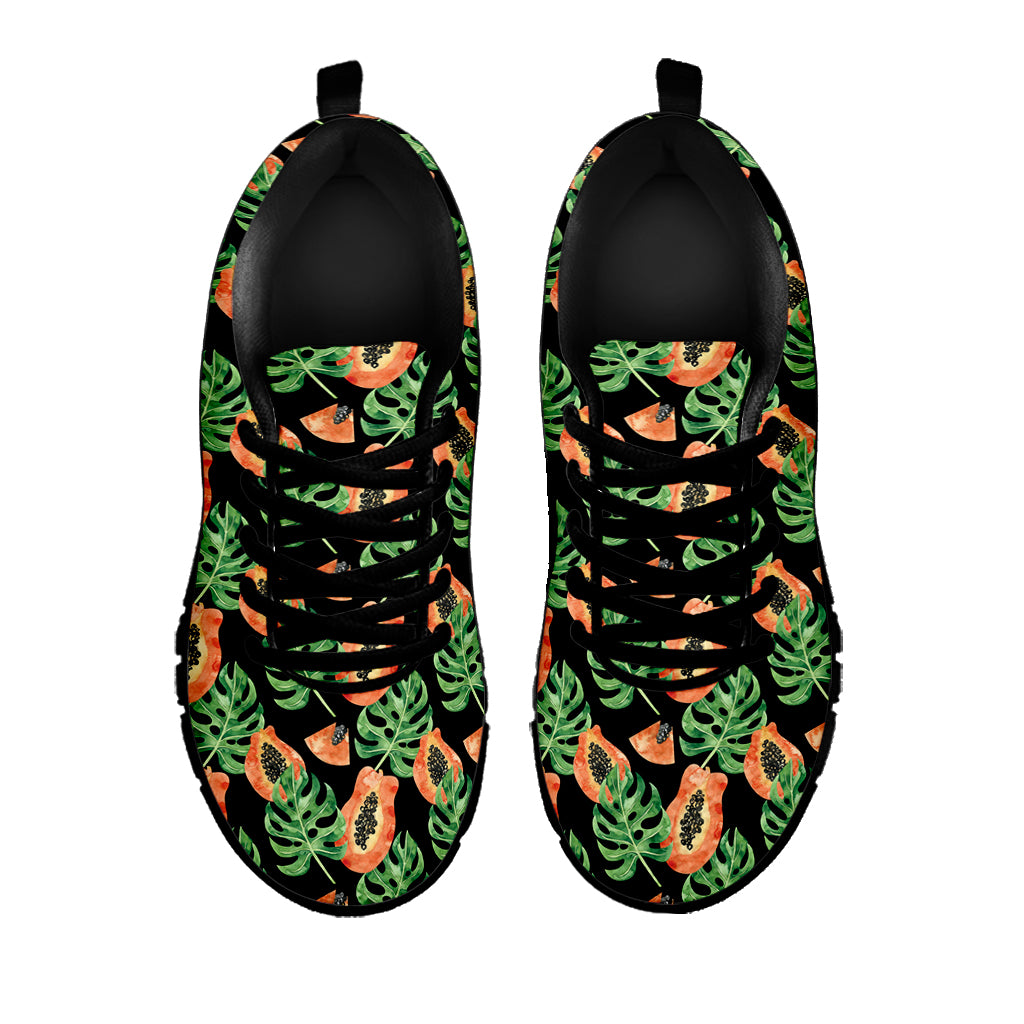 Tropical Papaya Pattern Print Black Sneakers