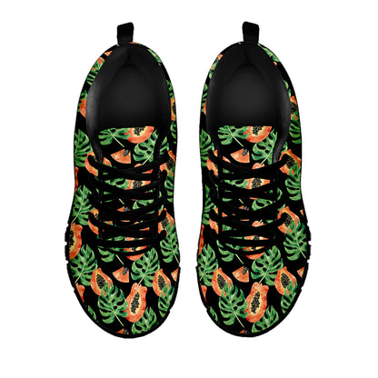 Tropical Papaya Pattern Print Black Sneakers