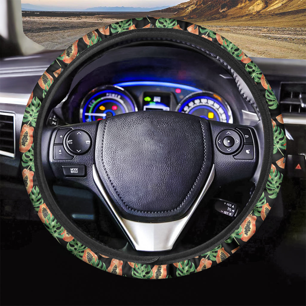Tropical Papaya Pattern Print Car Steering Wheel Cover