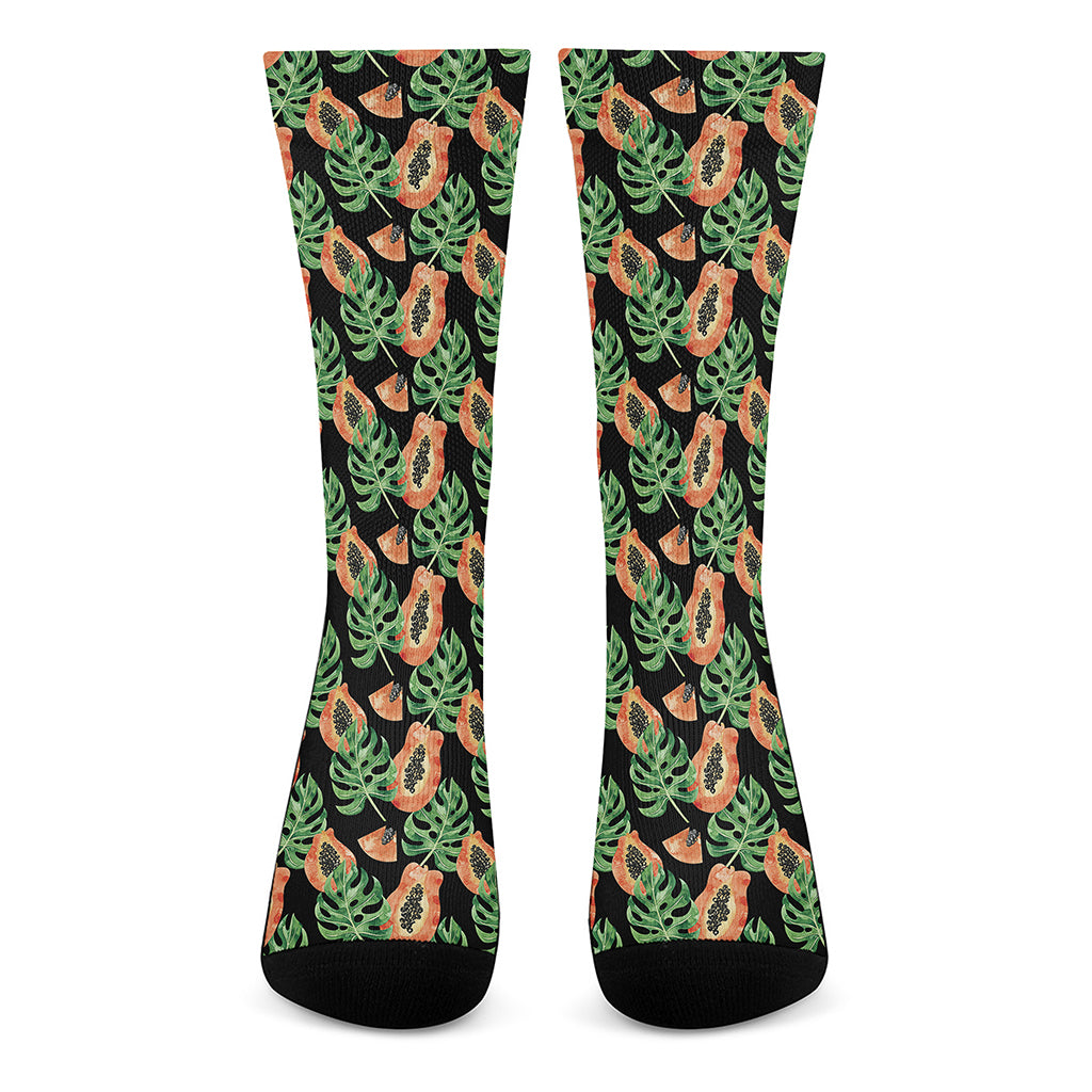 Tropical Papaya Pattern Print Crew Socks