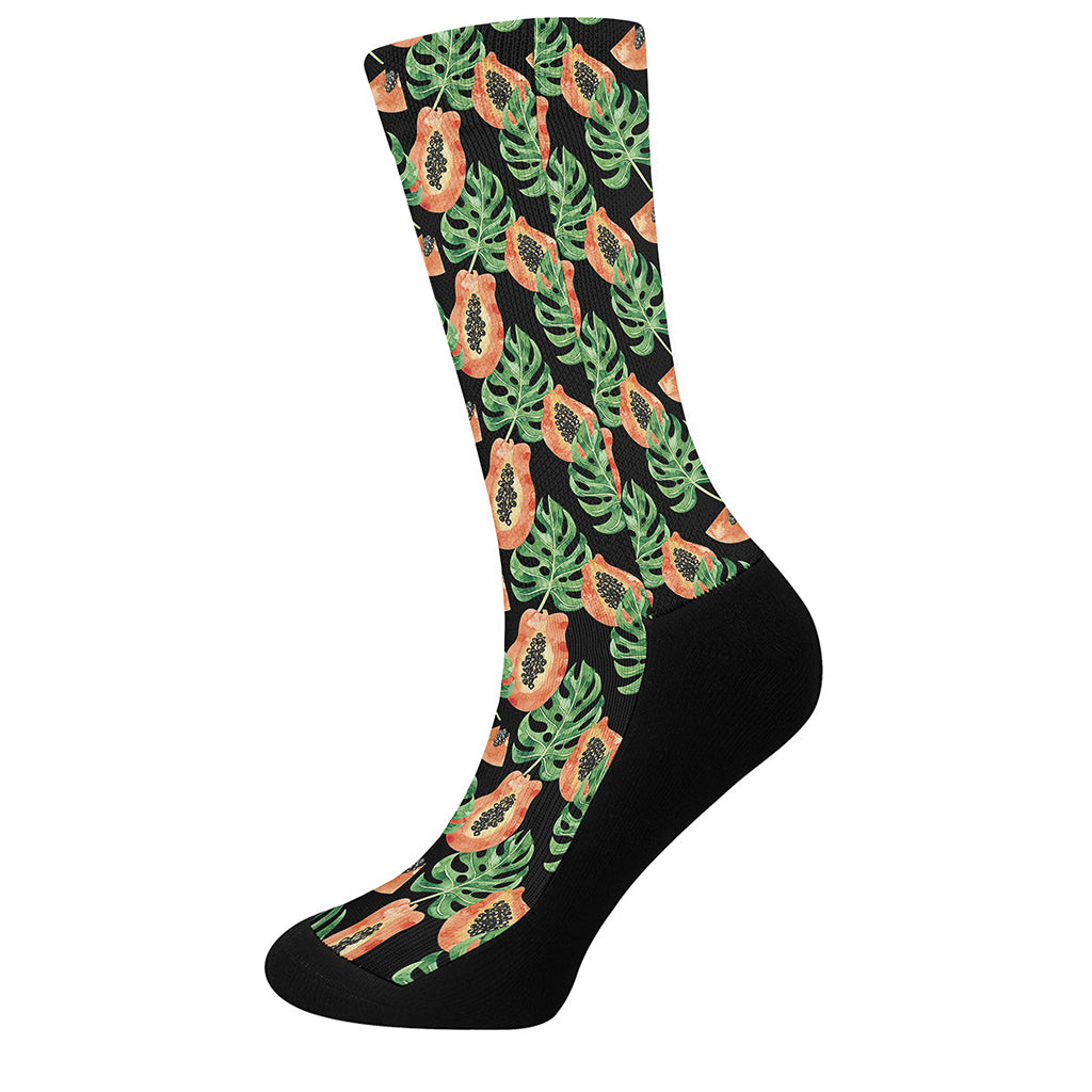 Tropical Papaya Pattern Print Crew Socks