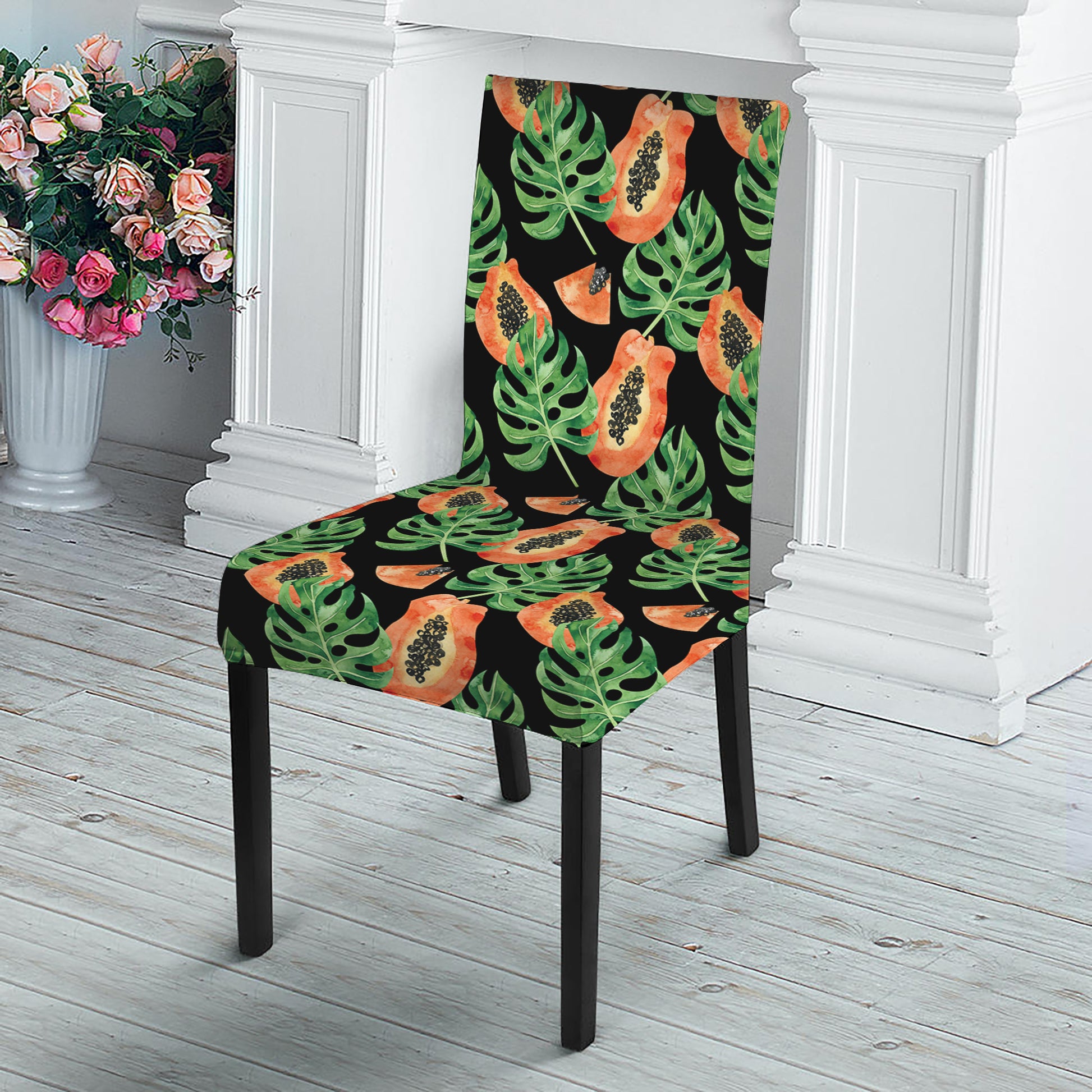 Tropical Papaya Pattern Print Dining Chair Slipcover