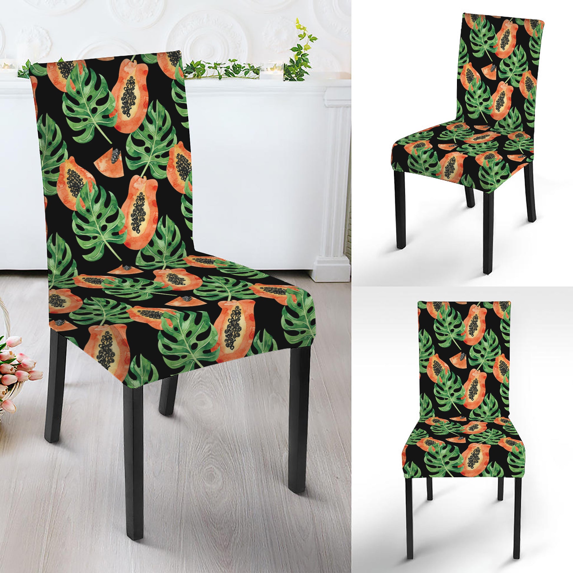 Tropical Papaya Pattern Print Dining Chair Slipcover
