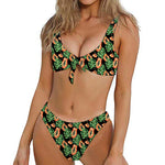 Tropical Papaya Pattern Print Front Bow Tie Bikini