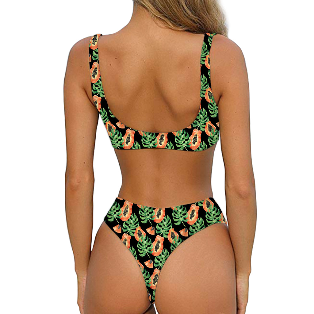 Tropical Papaya Pattern Print Front Bow Tie Bikini