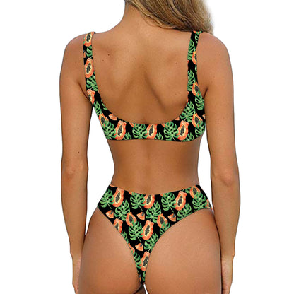 Tropical Papaya Pattern Print Front Bow Tie Bikini