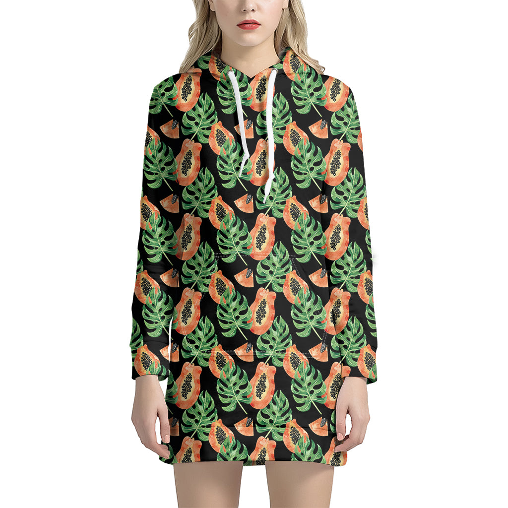 Tropical Papaya Pattern Print Hoodie Dress