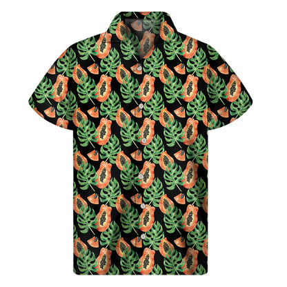 Tropical Papaya Pattern Print Men's Short Sleeve Shirt