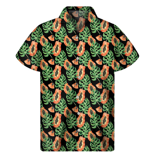 Tropical Papaya Pattern Print Men's Short Sleeve Shirt