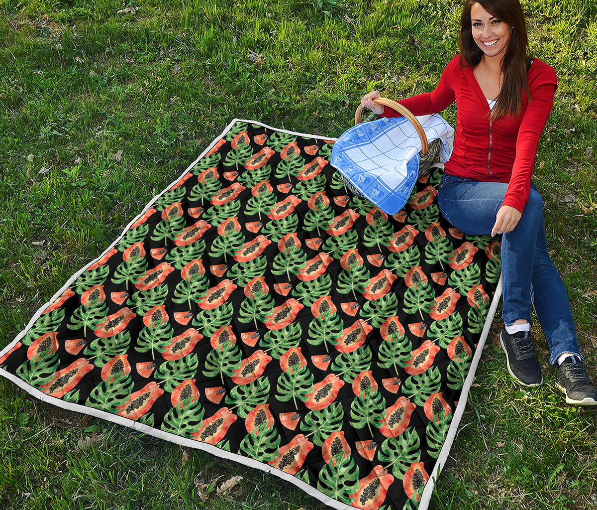 Tropical Papaya Pattern Print Quilt