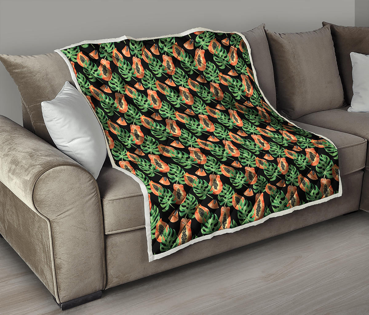 Tropical Papaya Pattern Print Quilt