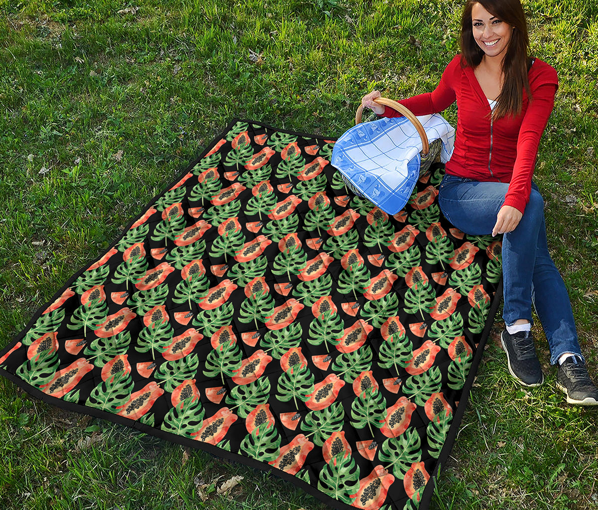 Tropical Papaya Pattern Print Quilt