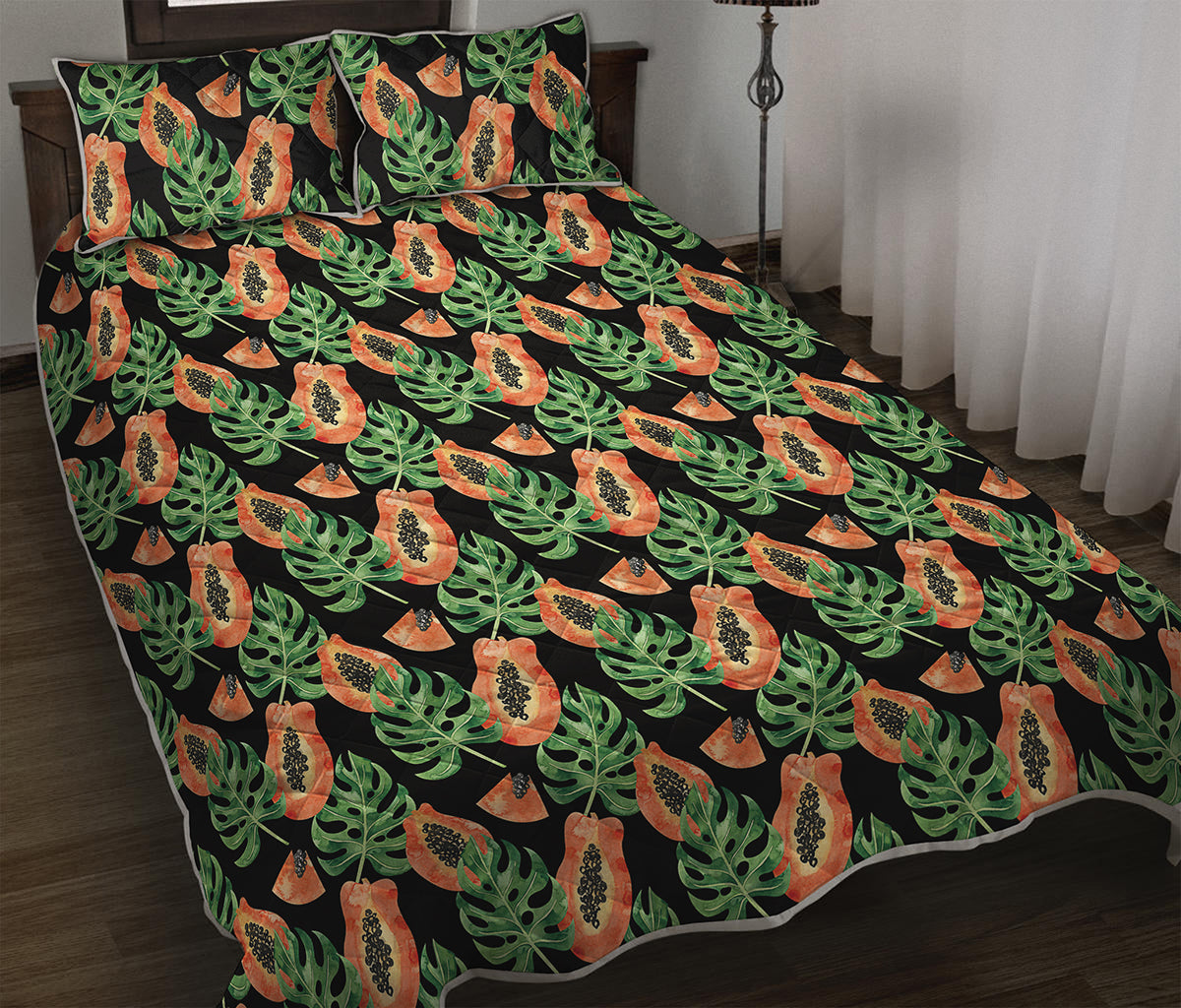 Tropical Papaya Pattern Print Quilt Bed Set