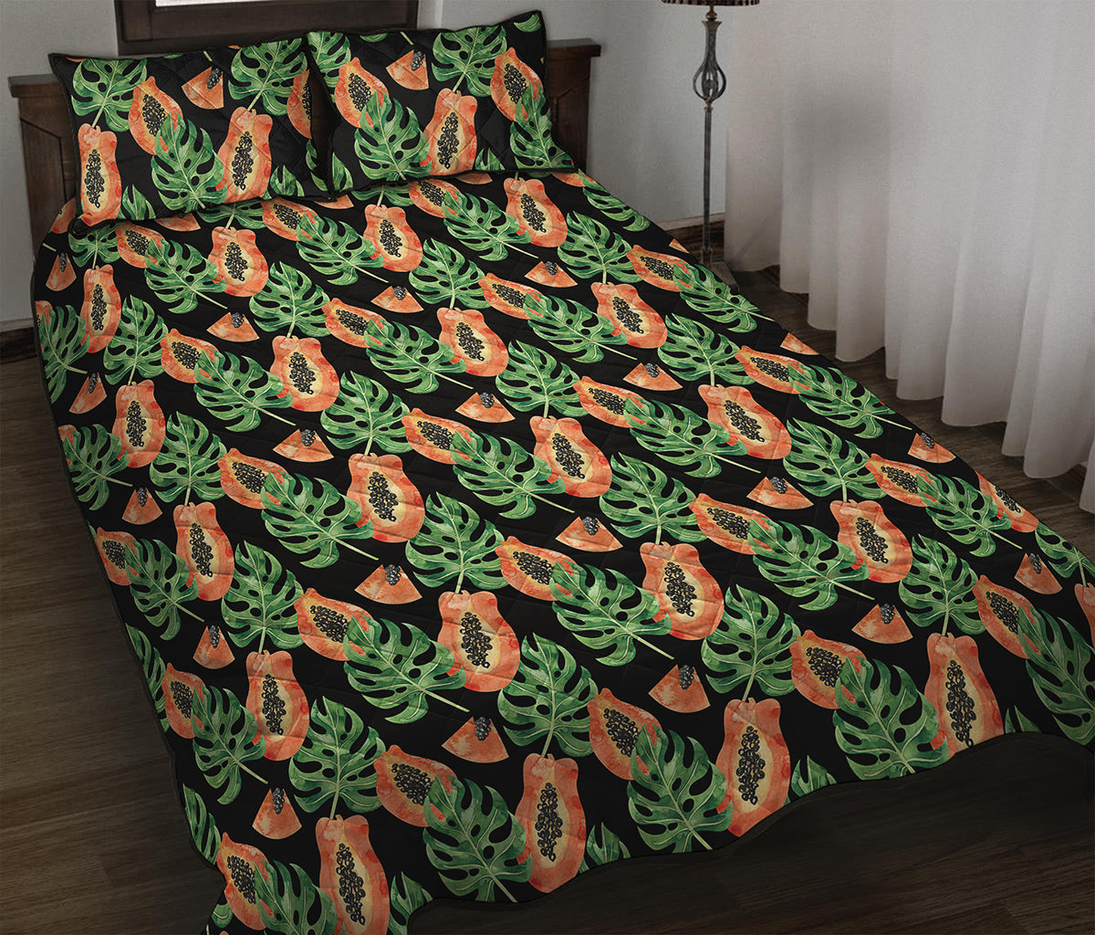 Tropical Papaya Pattern Print Quilt Bed Set