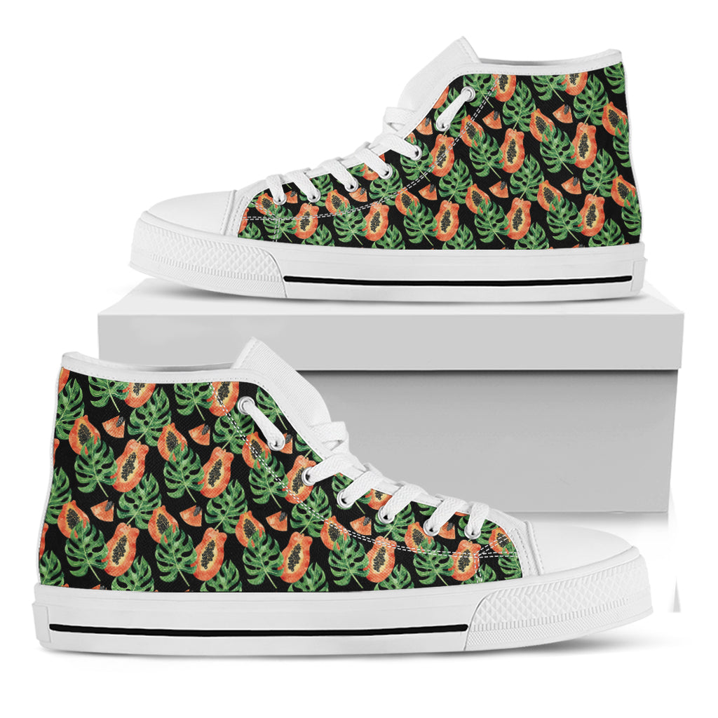 Tropical Papaya Pattern Print White High Top Shoes