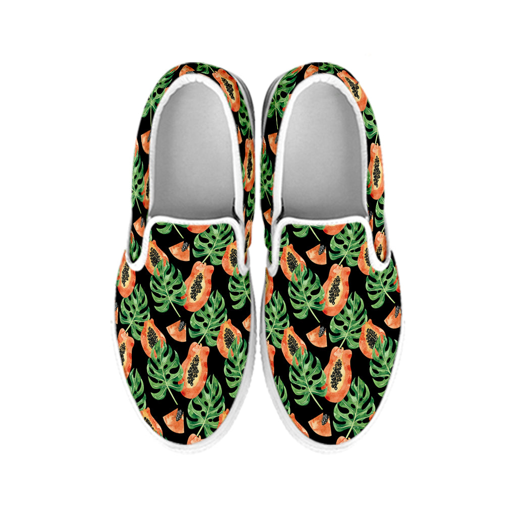 Tropical Papaya Pattern Print White Slip On Shoes