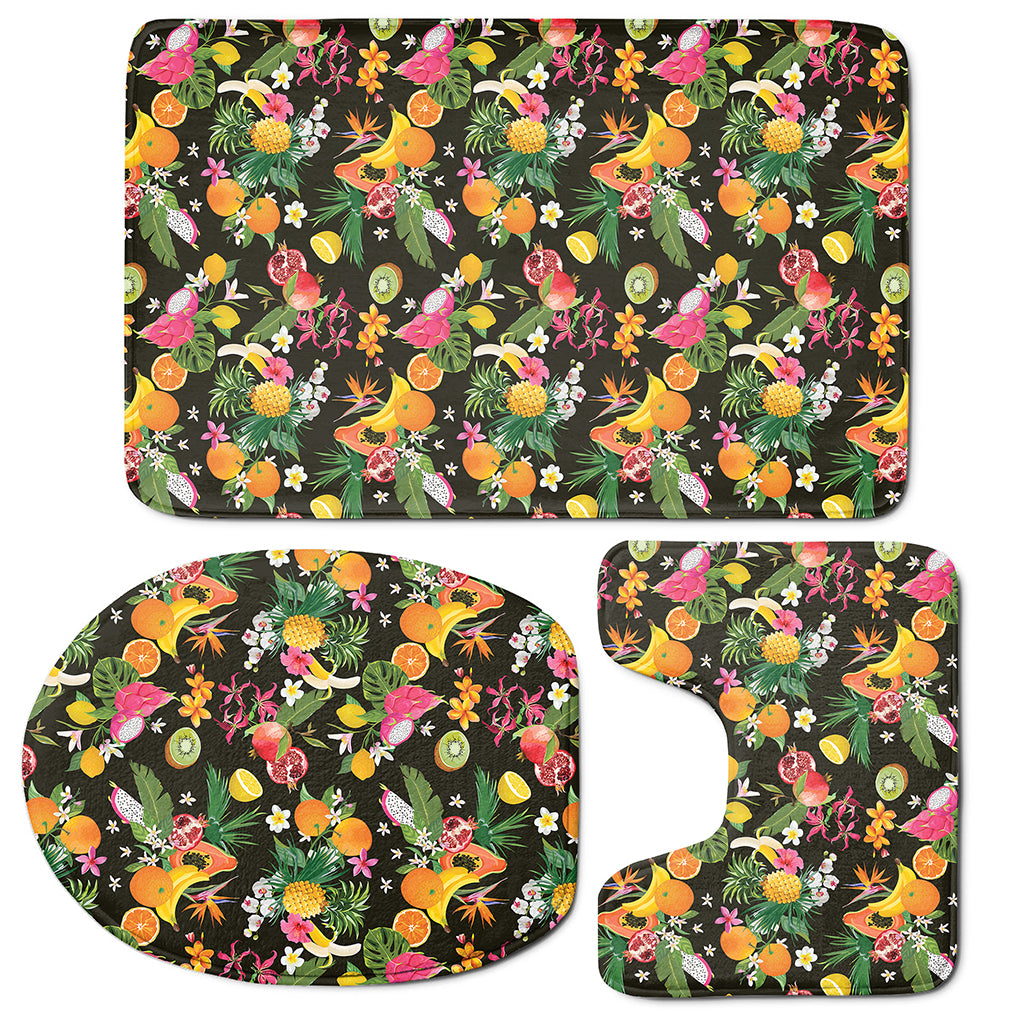 Tropical Paradise Fruits Pattern Print 3 Piece Bath Mat Set