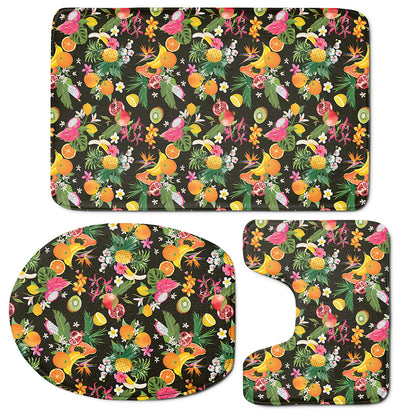 Tropical Paradise Fruits Pattern Print 3 Piece Bath Mat Set