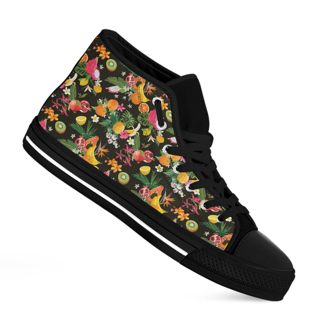 Tropical Paradise Fruits Pattern Print Black High Top Shoes
