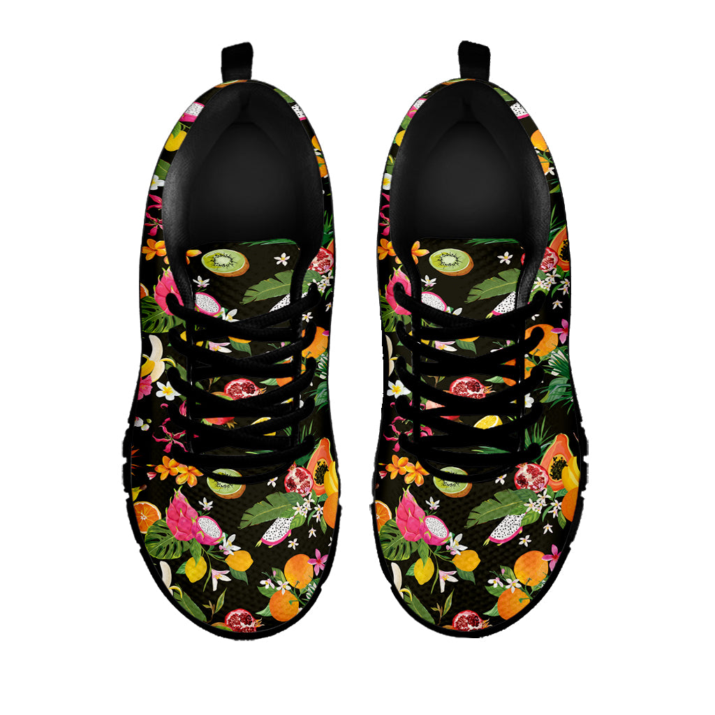 Tropical Paradise Fruits Pattern Print Black Sneakers