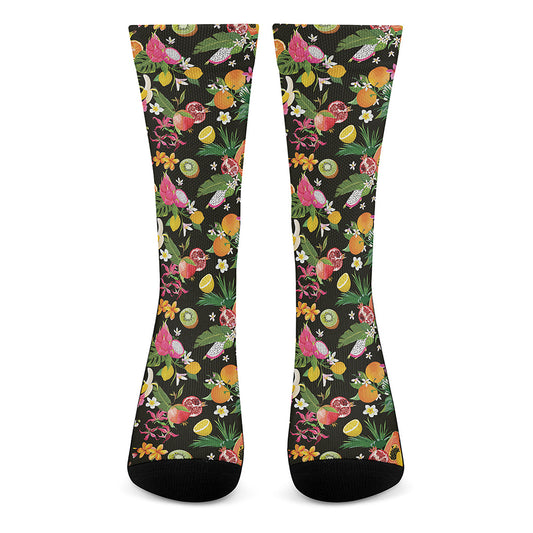 Tropical Paradise Fruits Pattern Print Crew Socks