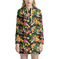 Tropical Paradise Fruits Pattern Print Pullover Hoodie Dress