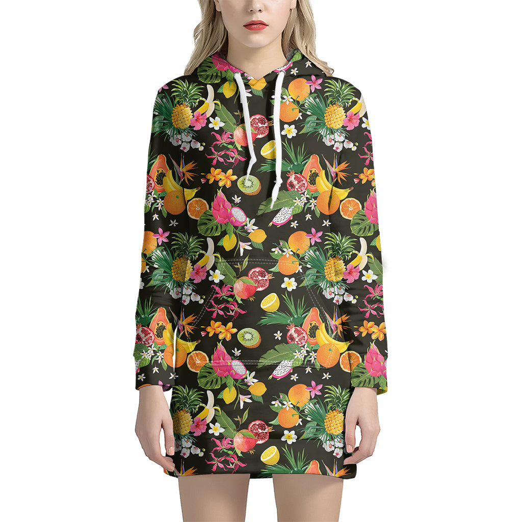 Tropical Paradise Fruits Pattern Print Hoodie Dress