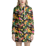 Tropical Paradise Fruits Pattern Print Hoodie Dress