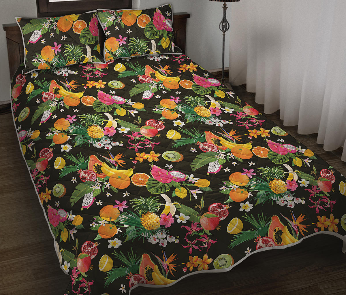 Tropical Paradise Fruits Pattern Print Quilt Bed Set