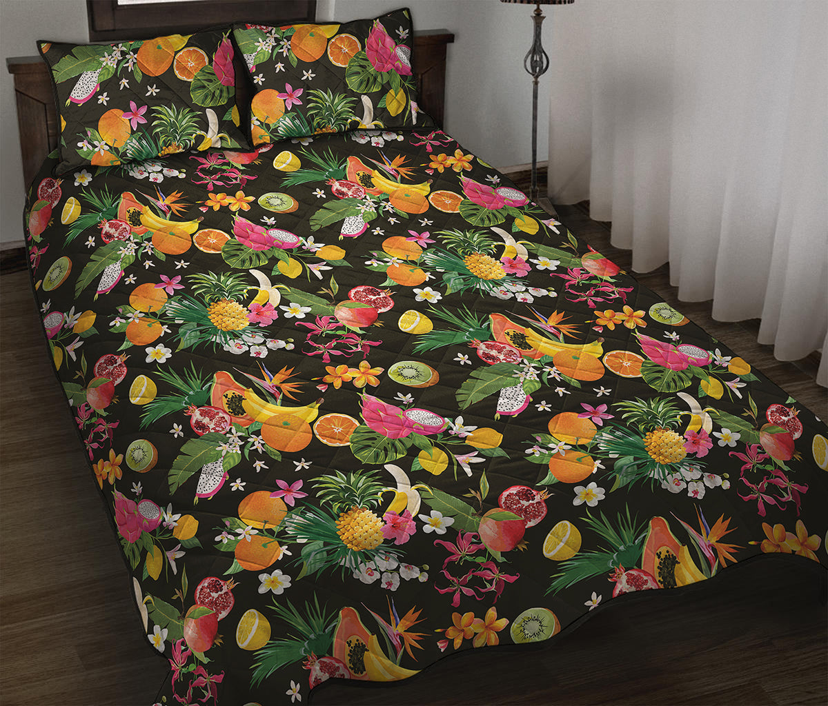 Tropical Paradise Fruits Pattern Print Quilt Bed Set