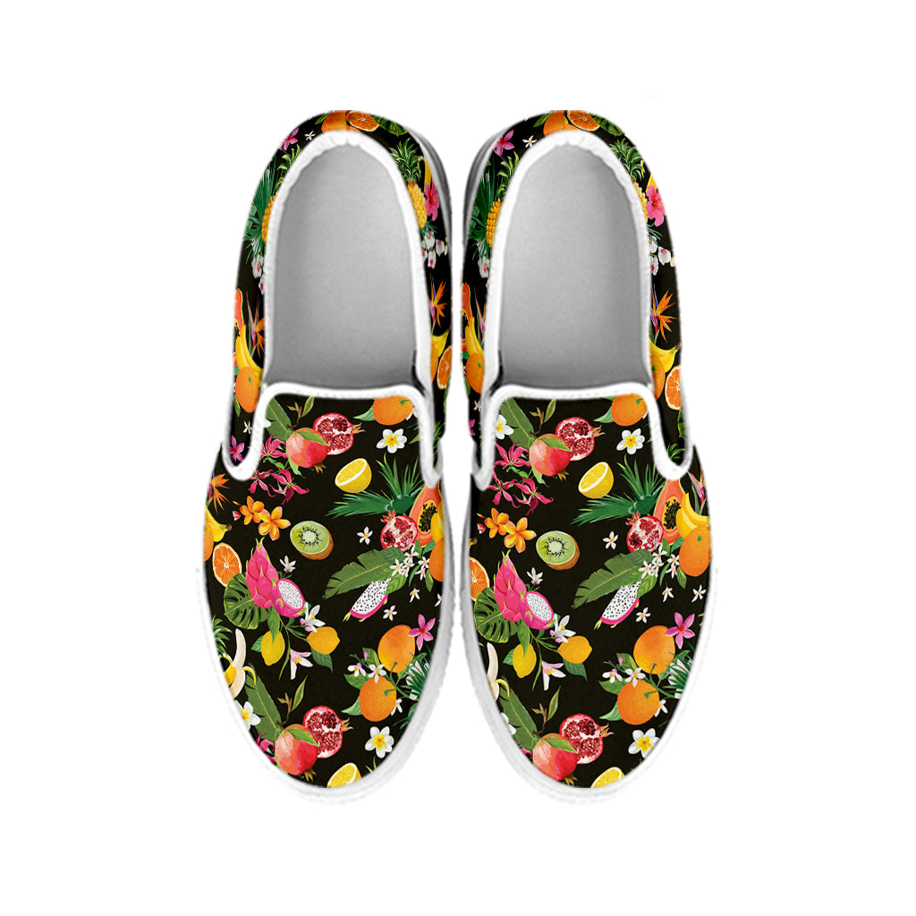Tropical Paradise Fruits Pattern Print White Slip On Shoes