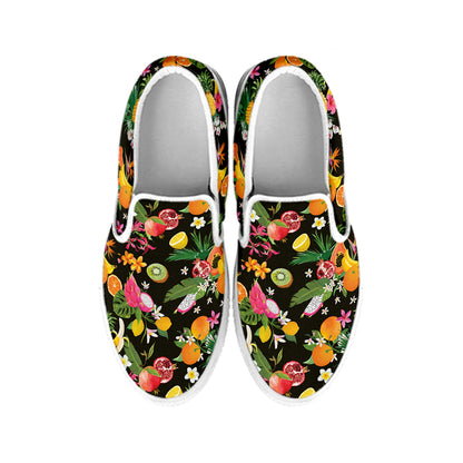 Tropical Paradise Fruits Pattern Print White Slip On Shoes