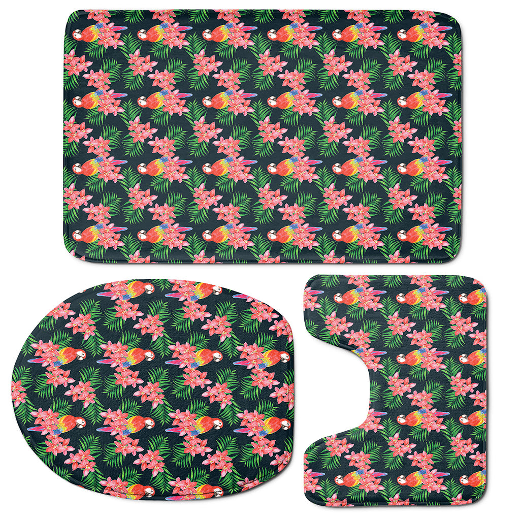 Tropical Parrot Pattern Print 3 Piece Bath Mat Set