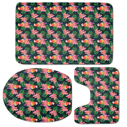 Tropical Parrot Pattern Print 3 Piece Bath Mat Set