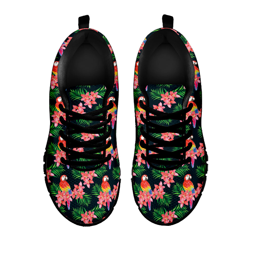 Tropical Parrot Pattern Print Black Sneakers