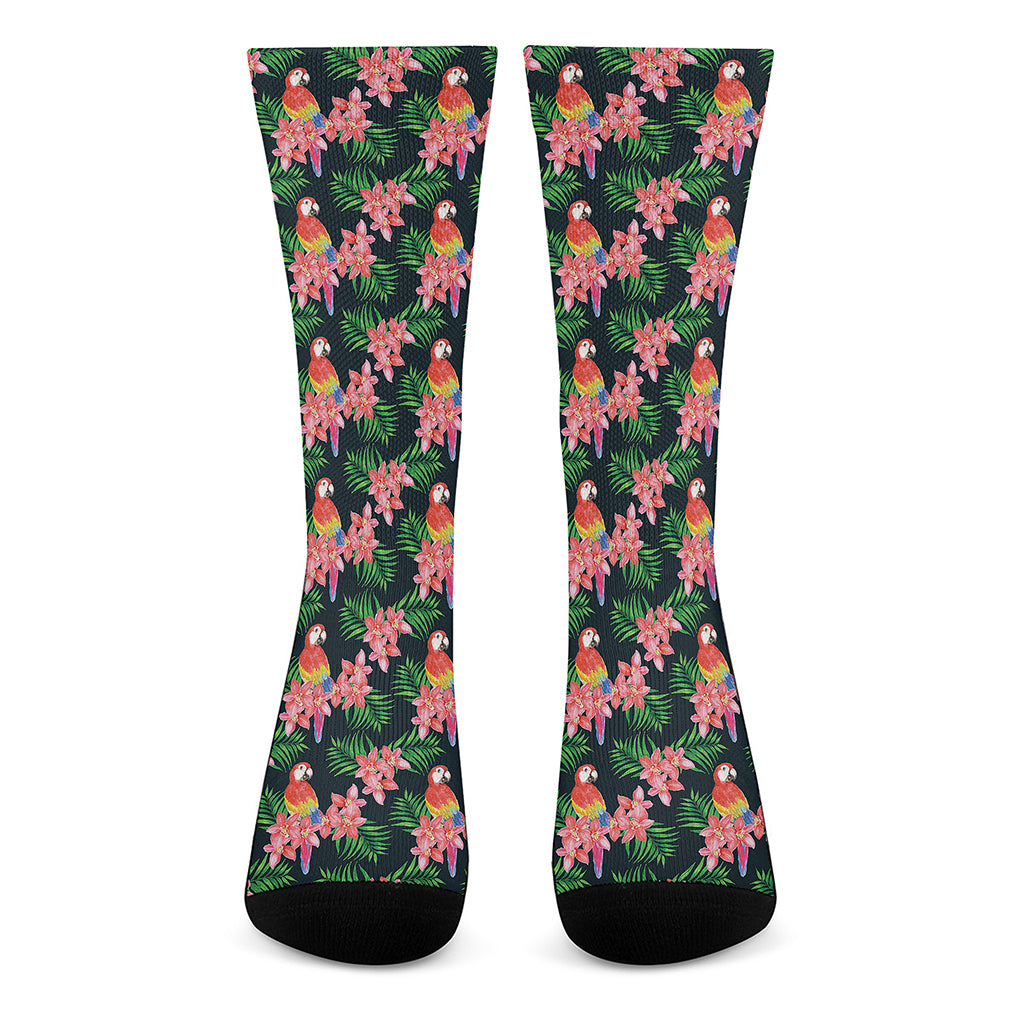 Tropical Parrot Pattern Print Crew Socks