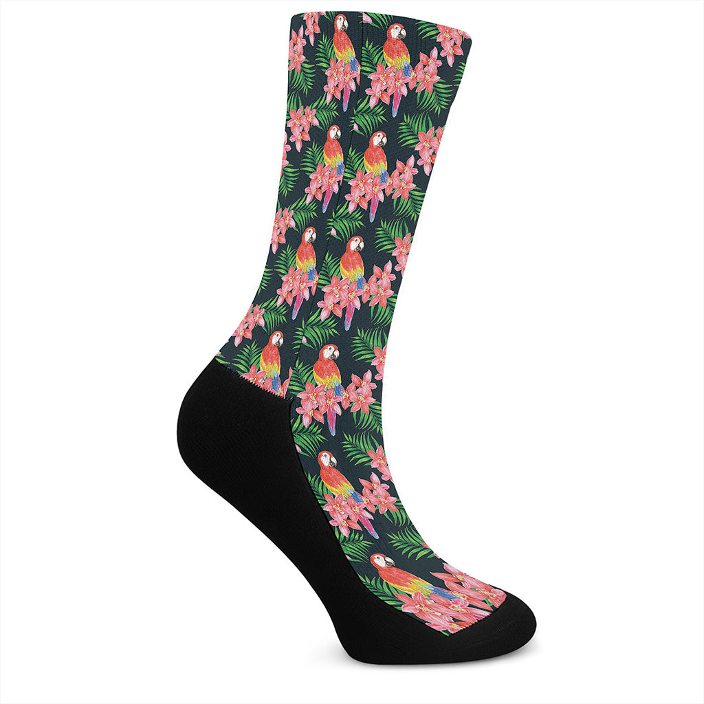 Tropical Parrot Pattern Print Crew Socks