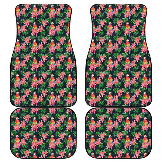 Tropical Parrot Pattern Print Front and Back Car Floor Mats