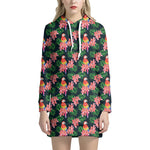 Tropical Parrot Pattern Print Hoodie Dress